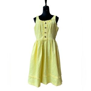 NWTMaggie London Yellow A-line Tank Scoop Neck Dress W/Pockets & Gold ButtonsSz8